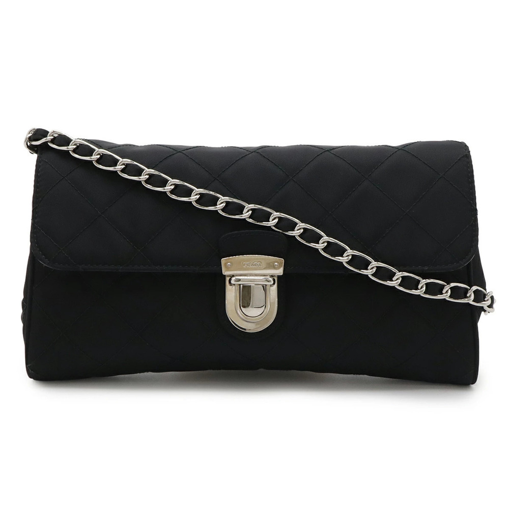 Prada Chain Bag Shoulder Clutch Quilted Leather NERO Black